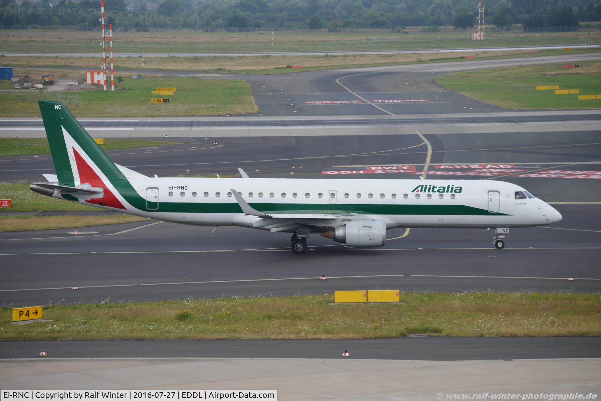 EI-RNC, 2011 Embraer 190LR (ERJ-190-100LR) C/N 19000503, Embraer ERL-190STD 190-100 - CYL Alitalia Cityliner 'Parco Nazionale Arcipelago Toscano' - 19000503 - EI-RNC - 27.07.2016 - DUS