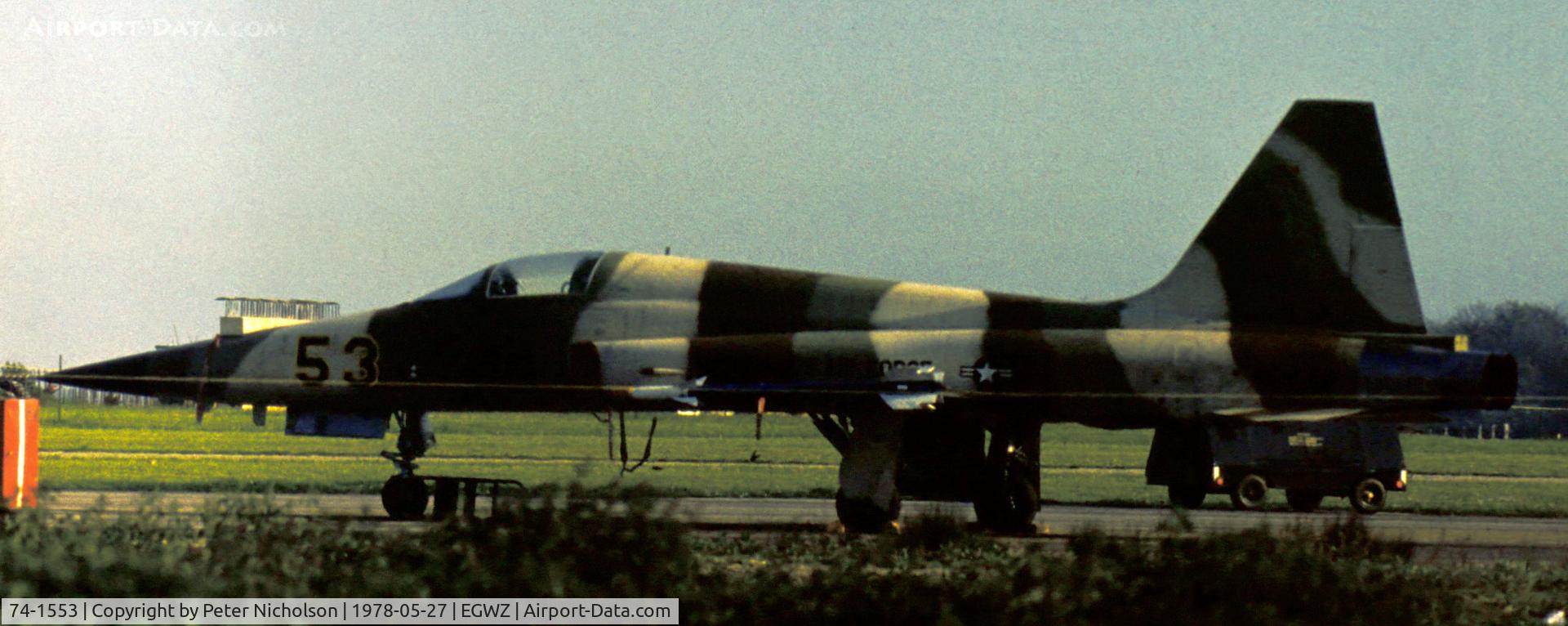 74-1553, 1974 Northrop F-5E Tiger II C/N R.1211, F-5E Tiger II of the 527th Tactical Fighter Training Aggressor Squadron at RAF Alconbury as seen there in the Summer of 1978.