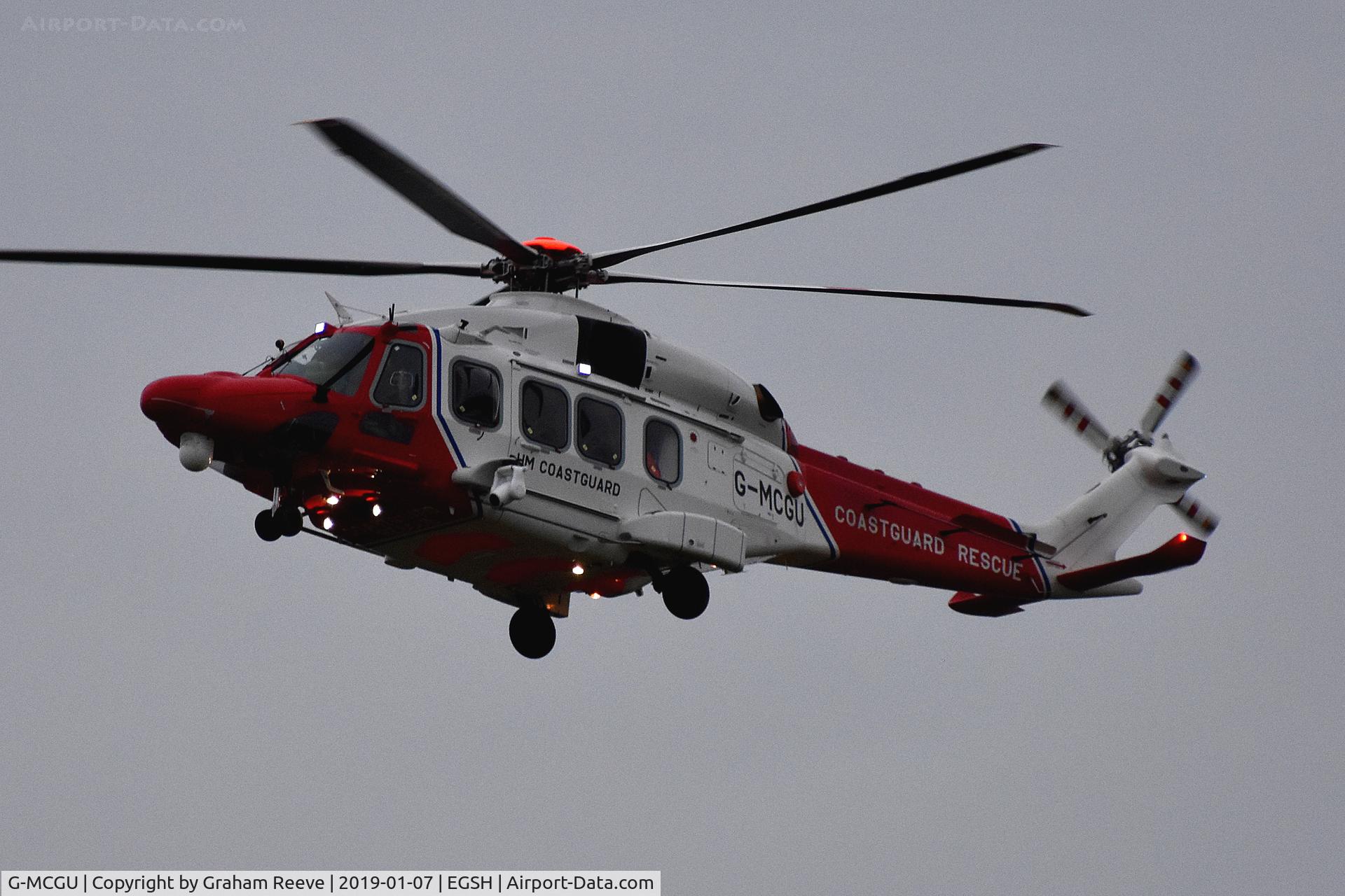 G-MCGU, 2014 Leonardo AW-189 C/N 92007, Landing at Norwich.