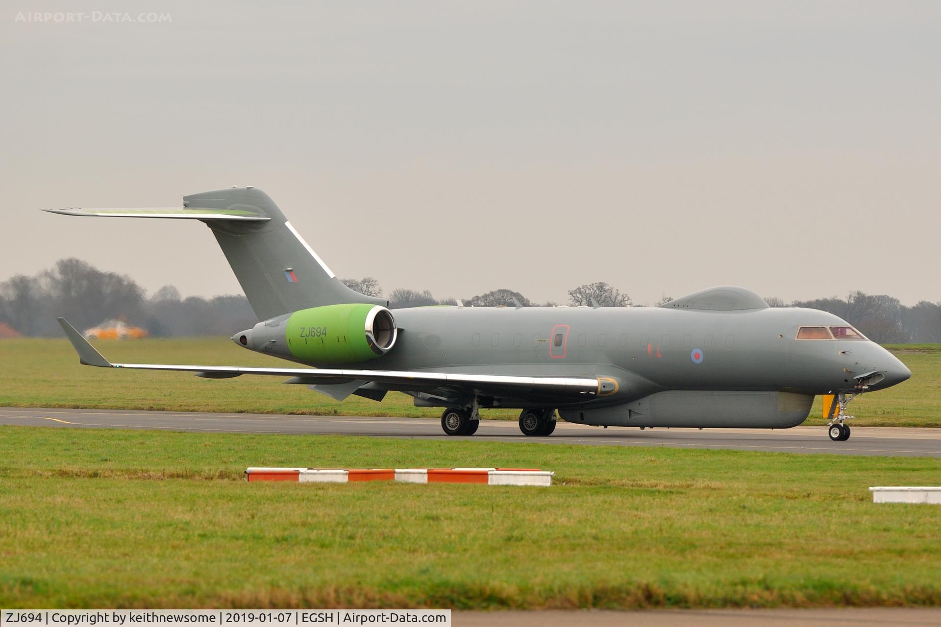 ZJ694, 2007 Bombardier Global Express (BD-700-1A10) Sentinel R1 C/N 9135, Arriving for paintwork.