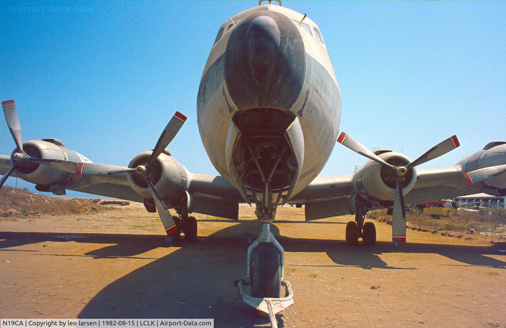 N19CA, 1952 Douglas DC-6B C/N 43744, Larnaca 15.8.1982.First customer SAS OY-KME 1952