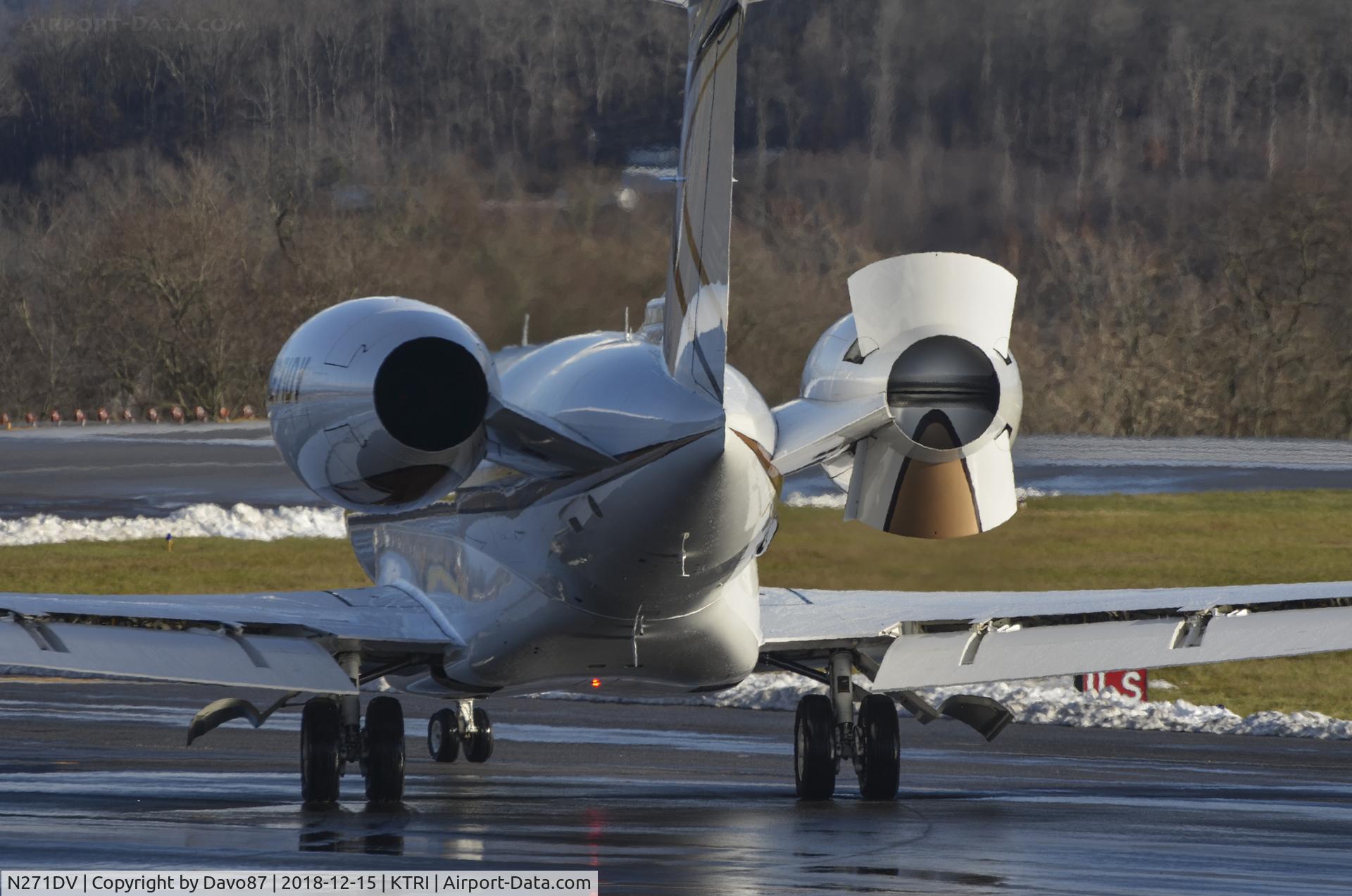 N271DV, 2015 Gulfstream G-VI (G650ER) C/N 6133, Performing a thrust reverser test prior to departing Tri-Cities Airport (KTRI)