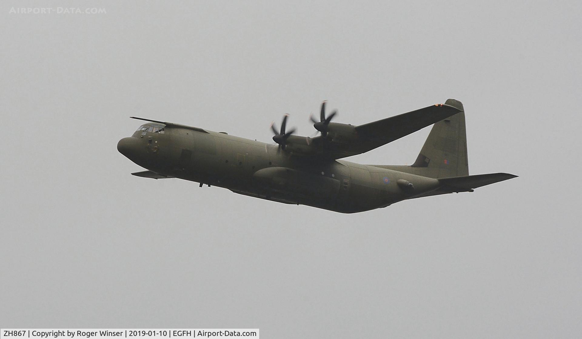ZH867, 1997 Lockheed Martin C-130J-30 Hercules C.4 C/N 382-5416, RAF Hercules aircraft coded 867 approaching Swansea Airport for a low pass over Runway 22.
