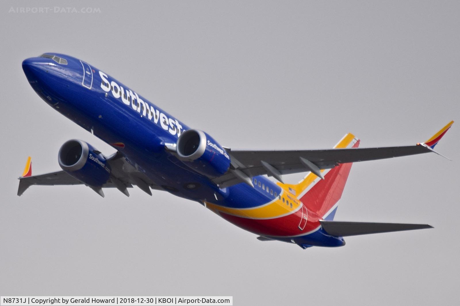 N8731J, 2018 Boeing 737-8 MAX C/N 42550, Climb out from RYW 28R.