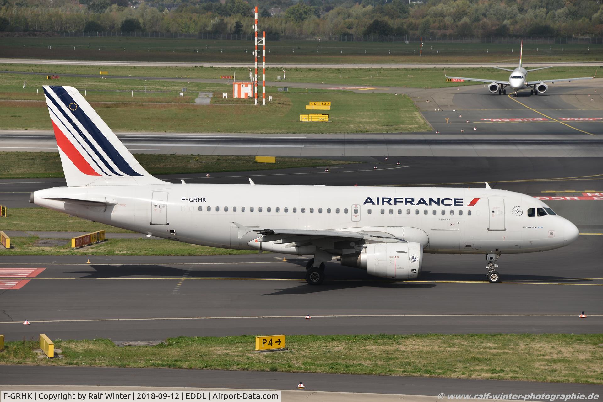 F-GRHK, 2000 Airbus A319-111 C/N 1190, Airbus A319-111 - AF AFR Air France - F-GRHK - 12.09.2018 - DUS
