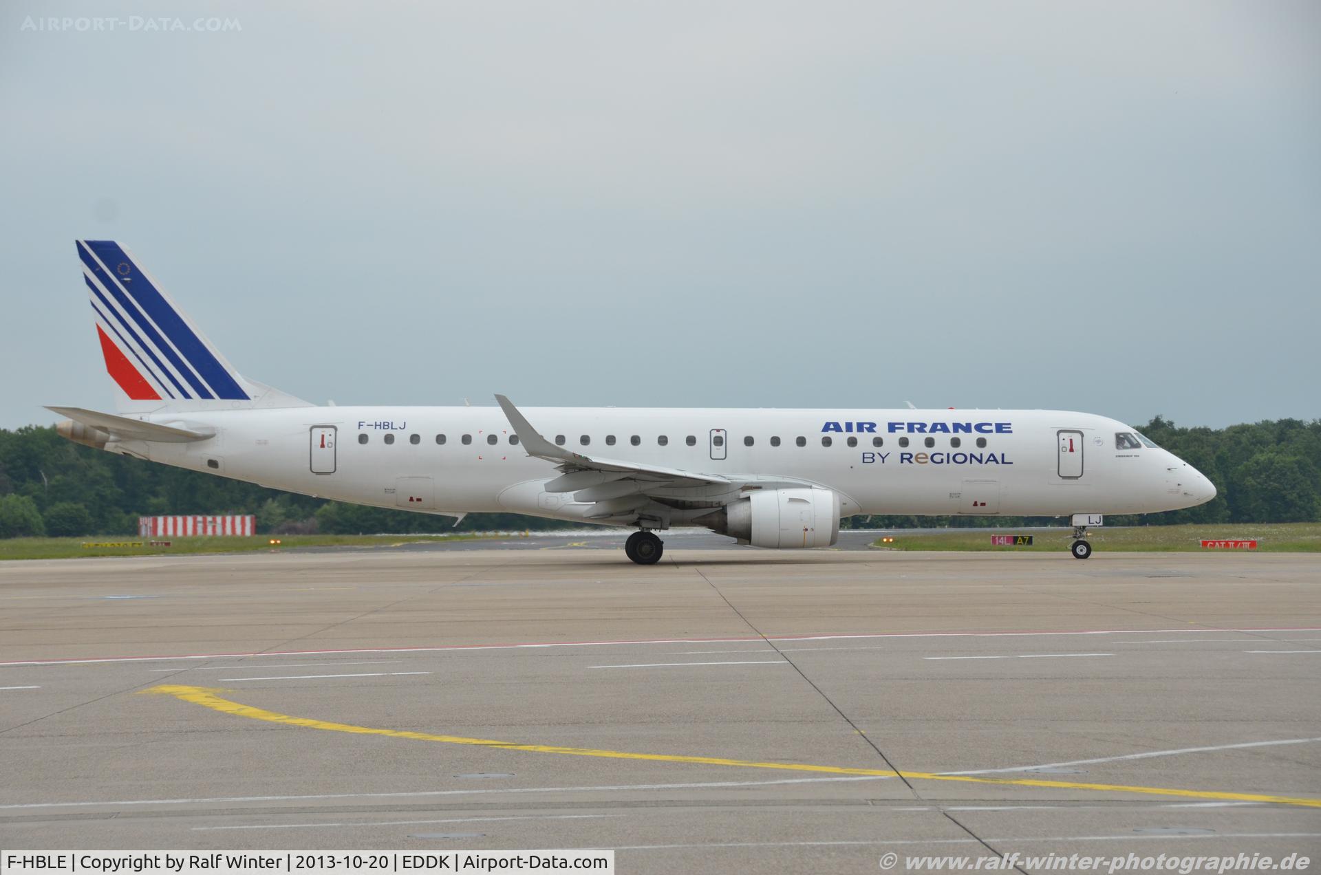 F-HBLE, 2007 Embraer 190AR (ERJ-190-100IGW) C/N 19000123, Embraer ERJ-190LR 190-100LR - YS RAE Regional CAE opf Air France - 19000123 - F-HBLE - 20.10.2013 - CGN