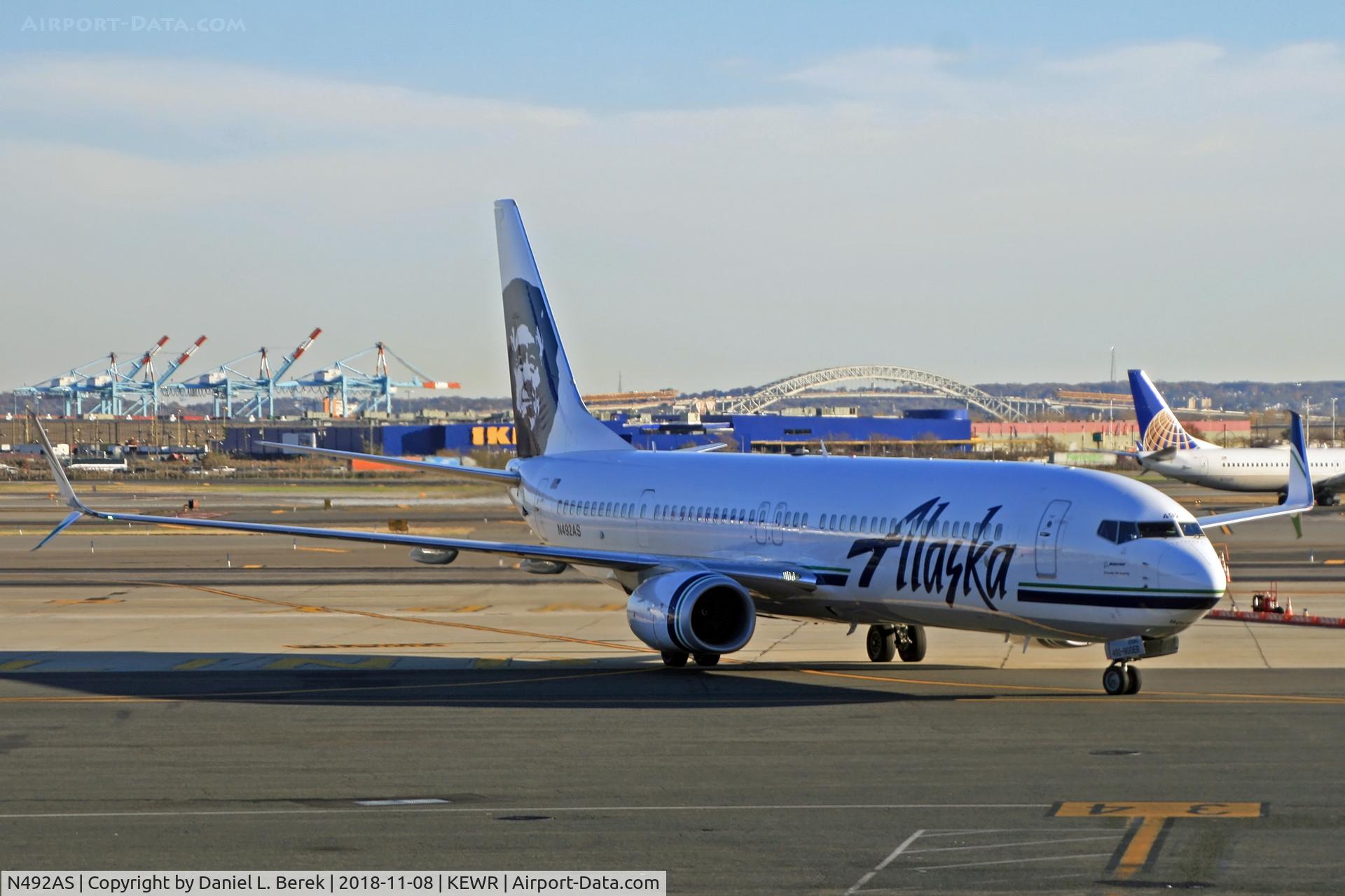 N492AS, 2015 Boeing 737-990/ER C/N 44110, This nice Boeing 739 is just in from Portland; she'll fly back to PDX within the hour.