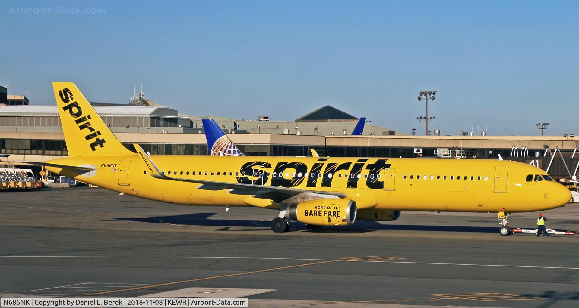 N686NK, 2018 Airbus A321-231 C/N 8141, A brand-new flying banana leaves Newark on a flight to sunny Fort Lauderdale.