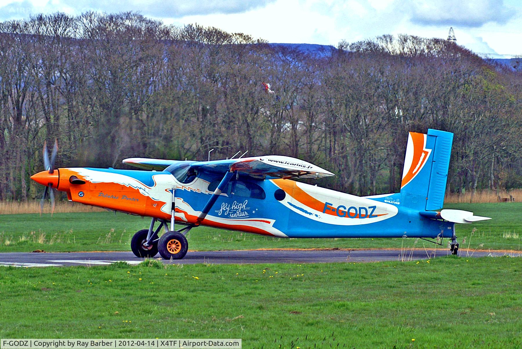 F-GODZ, Pilatus PC-6/B2-H2 C/N 340, F-GODZ   Pilatus PC-6/B2-H2 Turbo Porter [340] (Black Knight Parachute Centre) Cockerham, Lancs-Rossall Field, Tarn Farm~G 14/04/2012