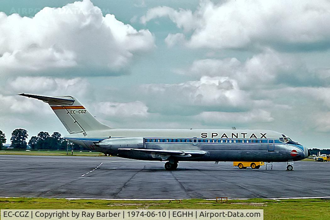 EC-CGZ, 1965 Douglas DC-9-14 C/N 45699, EC-CGZ   McDonnell Douglas DC-9-14 [45699] (Spantax) Bournemouth-Hurn~G 10/06/1974. From a slide.