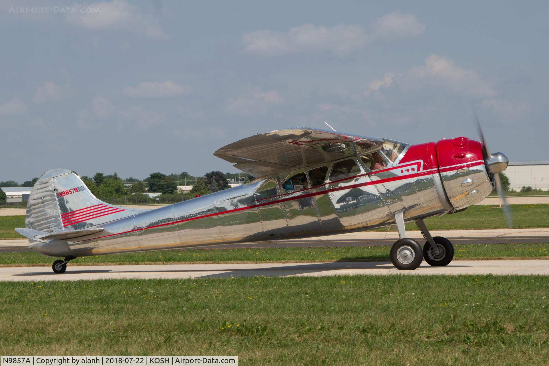 N9857A, 1949 Cessna 195 C/N 7550, Taxying at AirVenture 2018