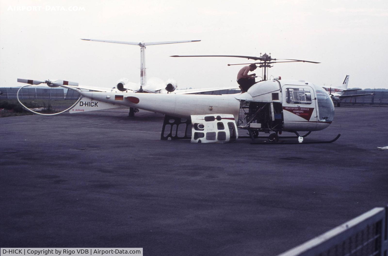 D-HICK, 1958 Agusta AB-47J Ranger C/N 1041, D-HICK of Helicopter Service Hamburg in early 1970's.