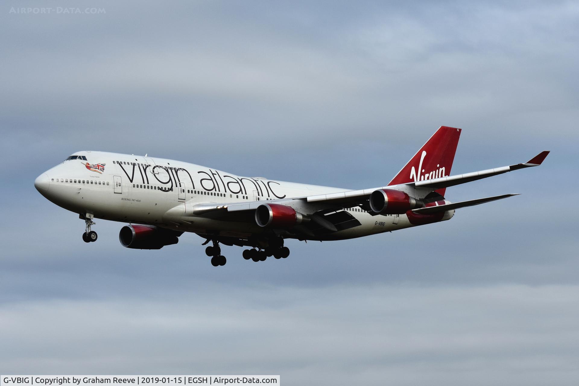 G-VBIG, 1996 Boeing 747-4Q8 C/N 26255, On approach to Norwich.