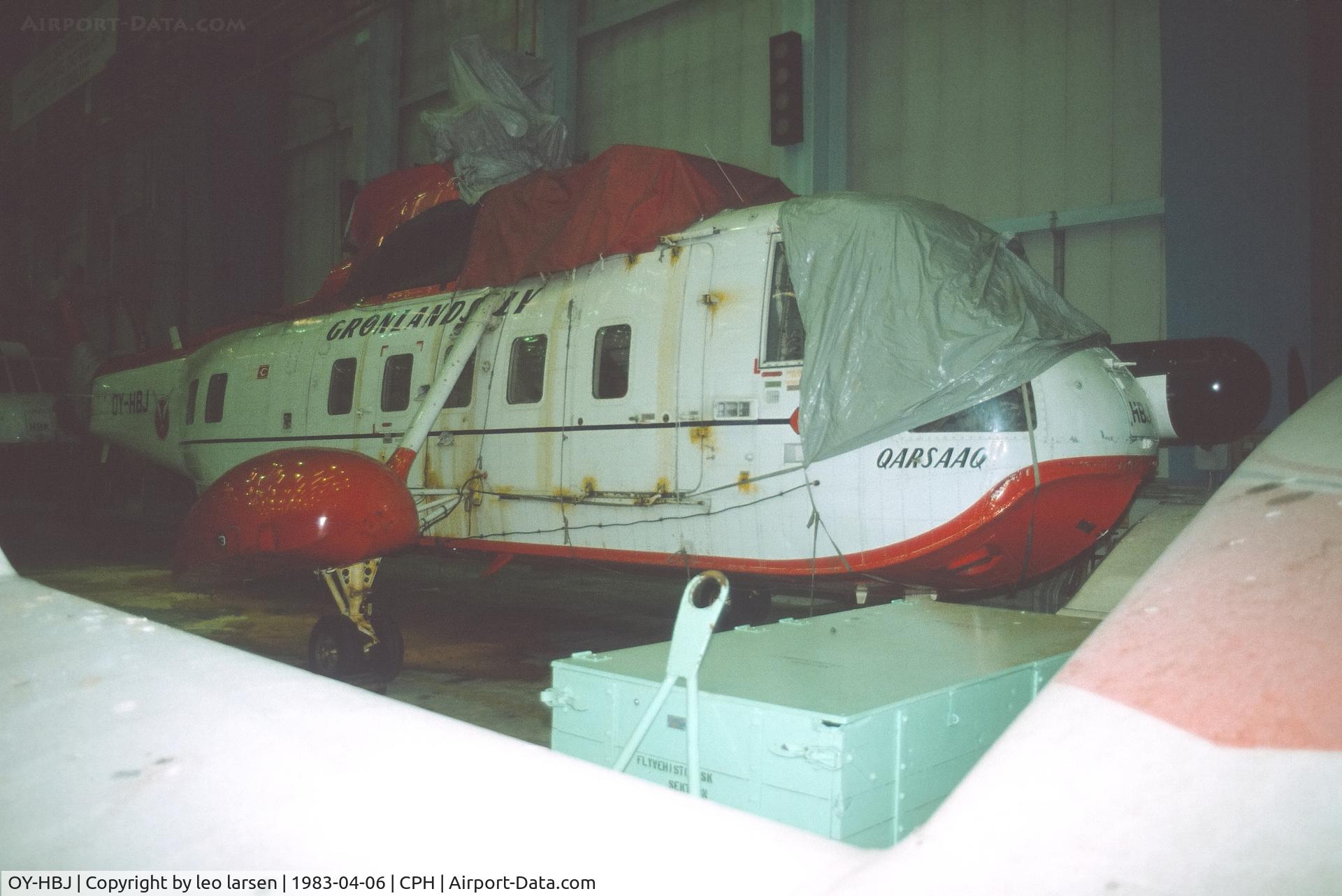 OY-HBJ, 1975 Sikorsky S-61N C/N 61743, Copenhagen 6.4.83 duing storage.
