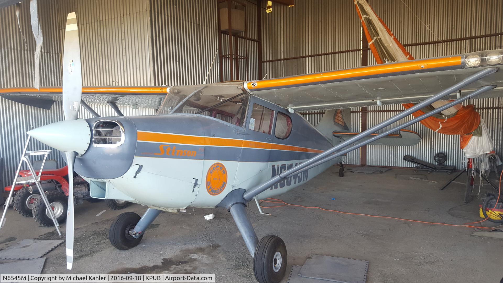 N6545M, 1948 Stinson 108-3 Voyager C/N 108-4545, KPUB T hangar