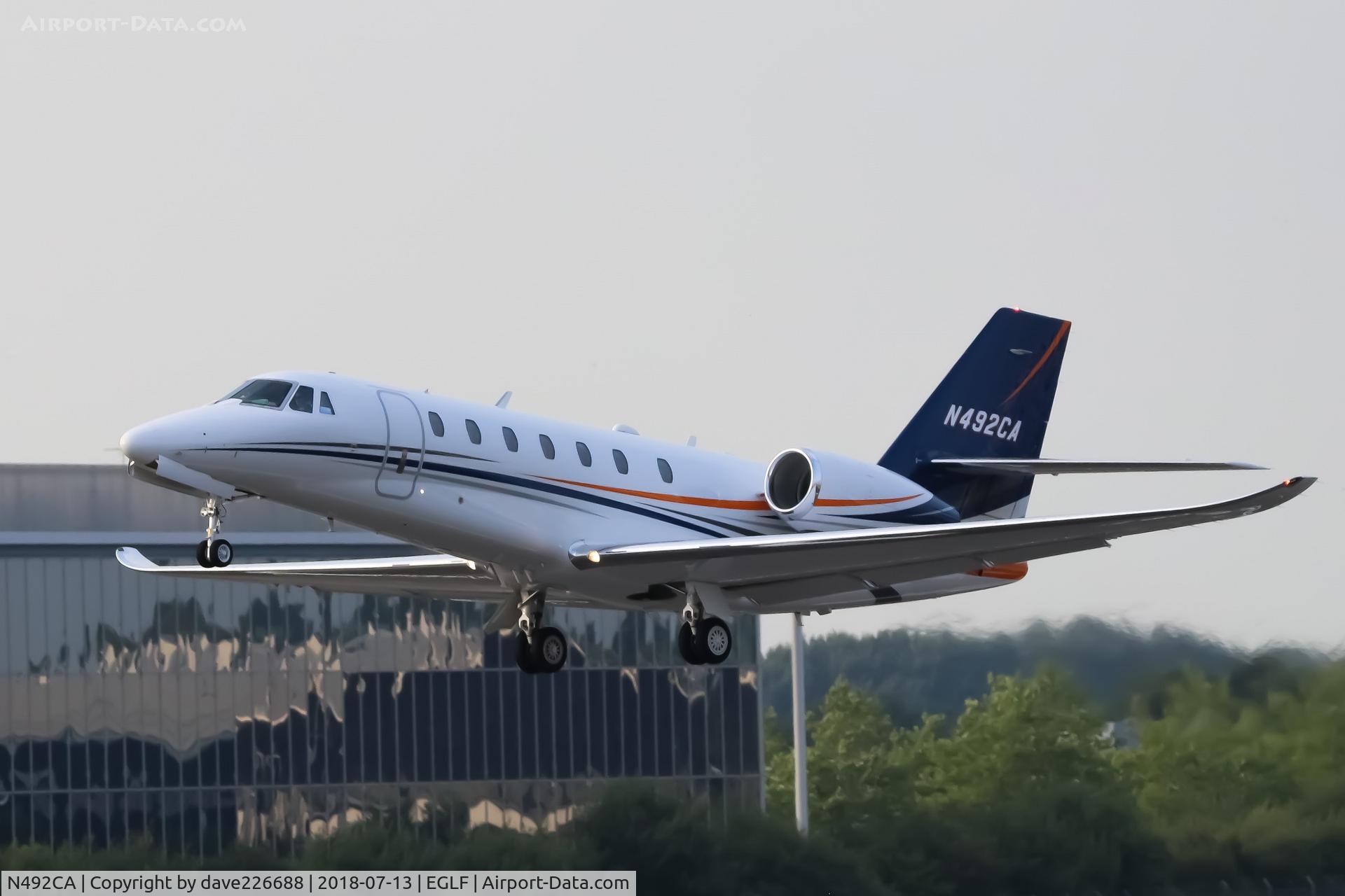 N492CA, 2015 Cessna 525C CitationJet CJ4 C/N 525C-0192, CAVA LLc Cessna 680 Soverign landing at Farnborough for the FIA 2018..