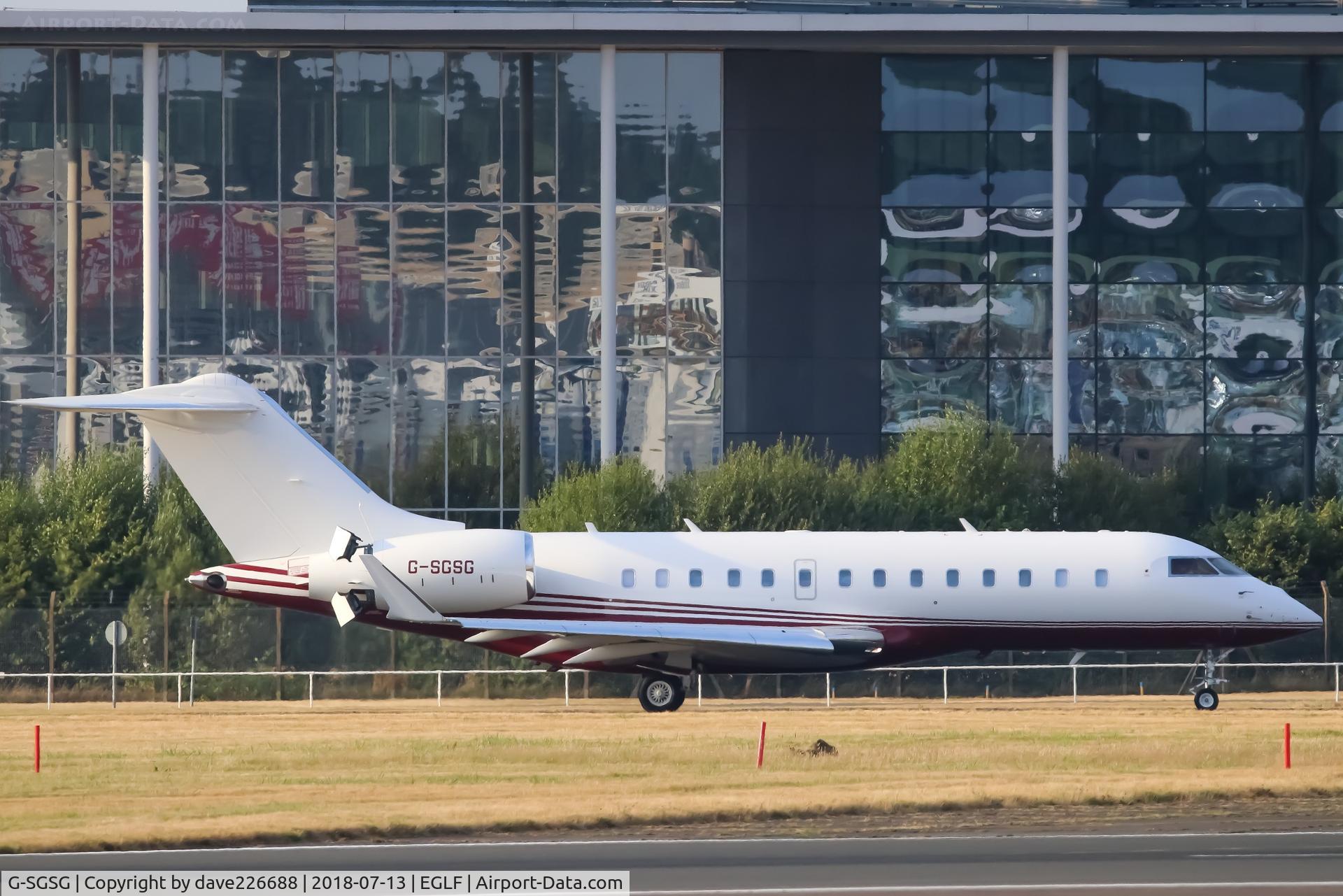 G-SGSG, 2016 Bombardier BD-700-1A11 Global 5000 C/N 9780, TAG Aviation Global 5000 leaving its home at Farnborough as the sun sets on arrivals day ready for FIA2018