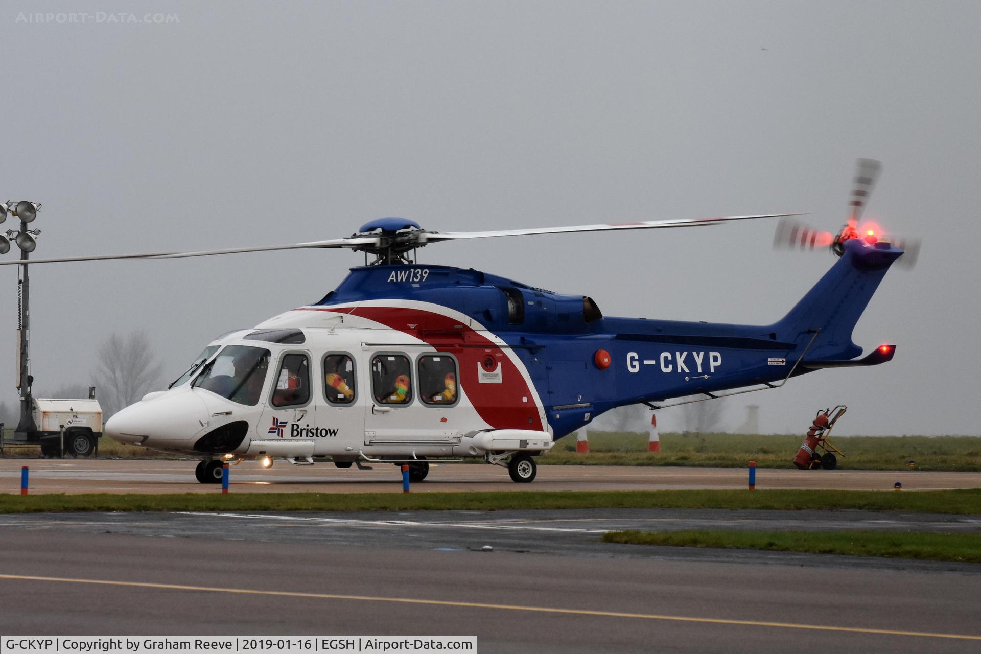 G-CKYP, 2013 AgustaWestland AW-139 C/N 41339, About to depart from Norwich.