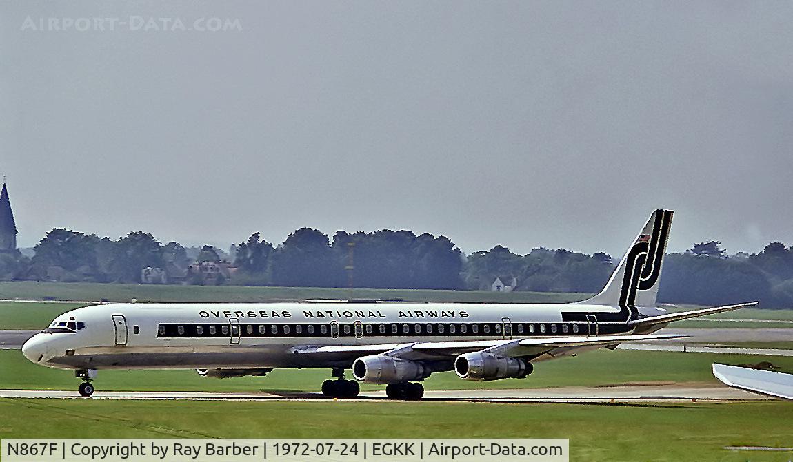 N867F, 1968 Douglas DC-8-61CF C/N 45939, N867F   Douglas DC-8-71CF [45939] (Overseas National Airways) Gatwick~G 24/07/1972. From a slide.