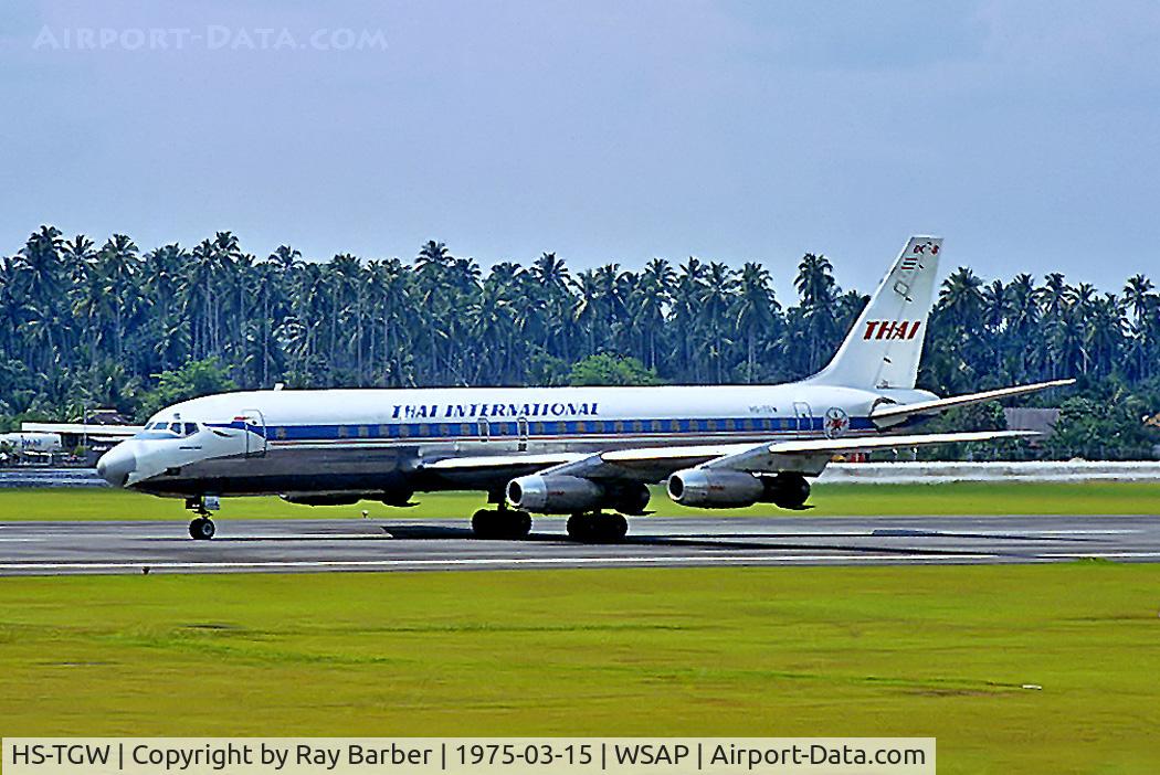 HS-TGW, 1960 Douglas DC-8-32 C/N 45416, HS-TGW   Douglas DC-8-33 [45416] (Thai Airways International) Singapore-Paya Lebar~9V 15/03/1975. From a slide.