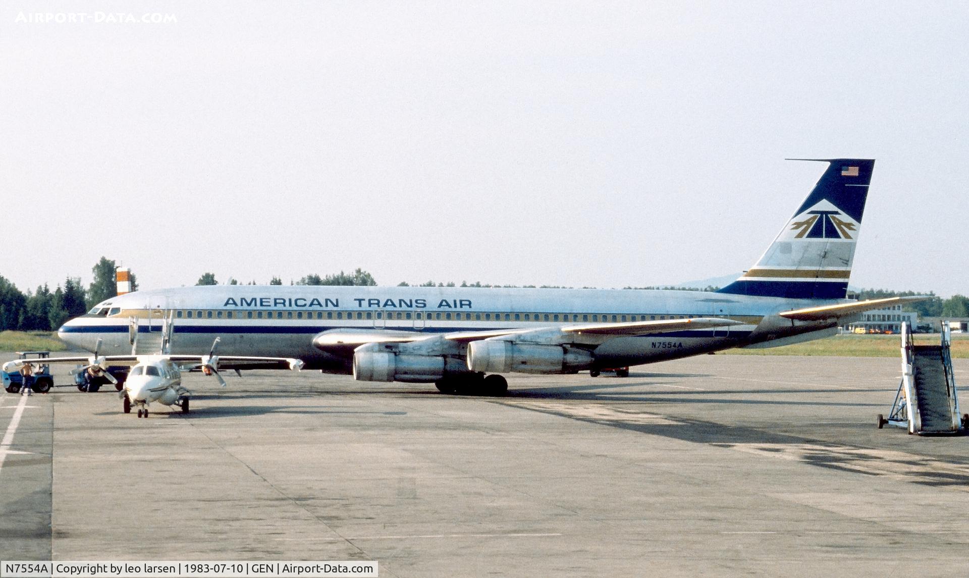 N7554A, 1966 Boeing 707-123B C/N 19185, Oslo Gardermoen 10.7.1983