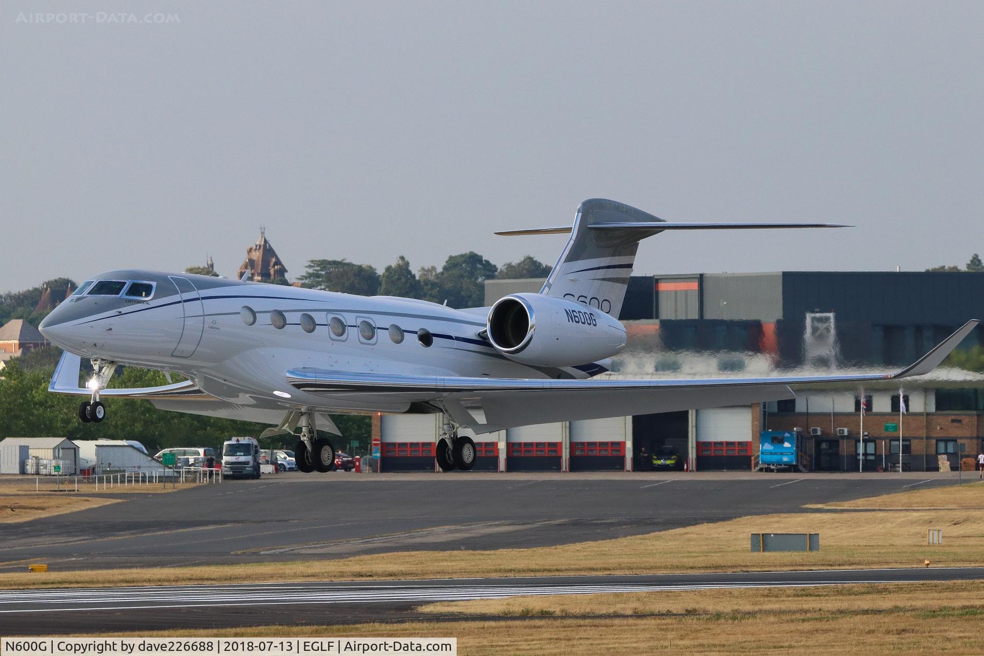 N600G, 2016 Gulfstream Aerospace GVII-G600 C/N 73005, Gulfstream Aerospace G600 arriving at Farnborough for the bi annaul FIA