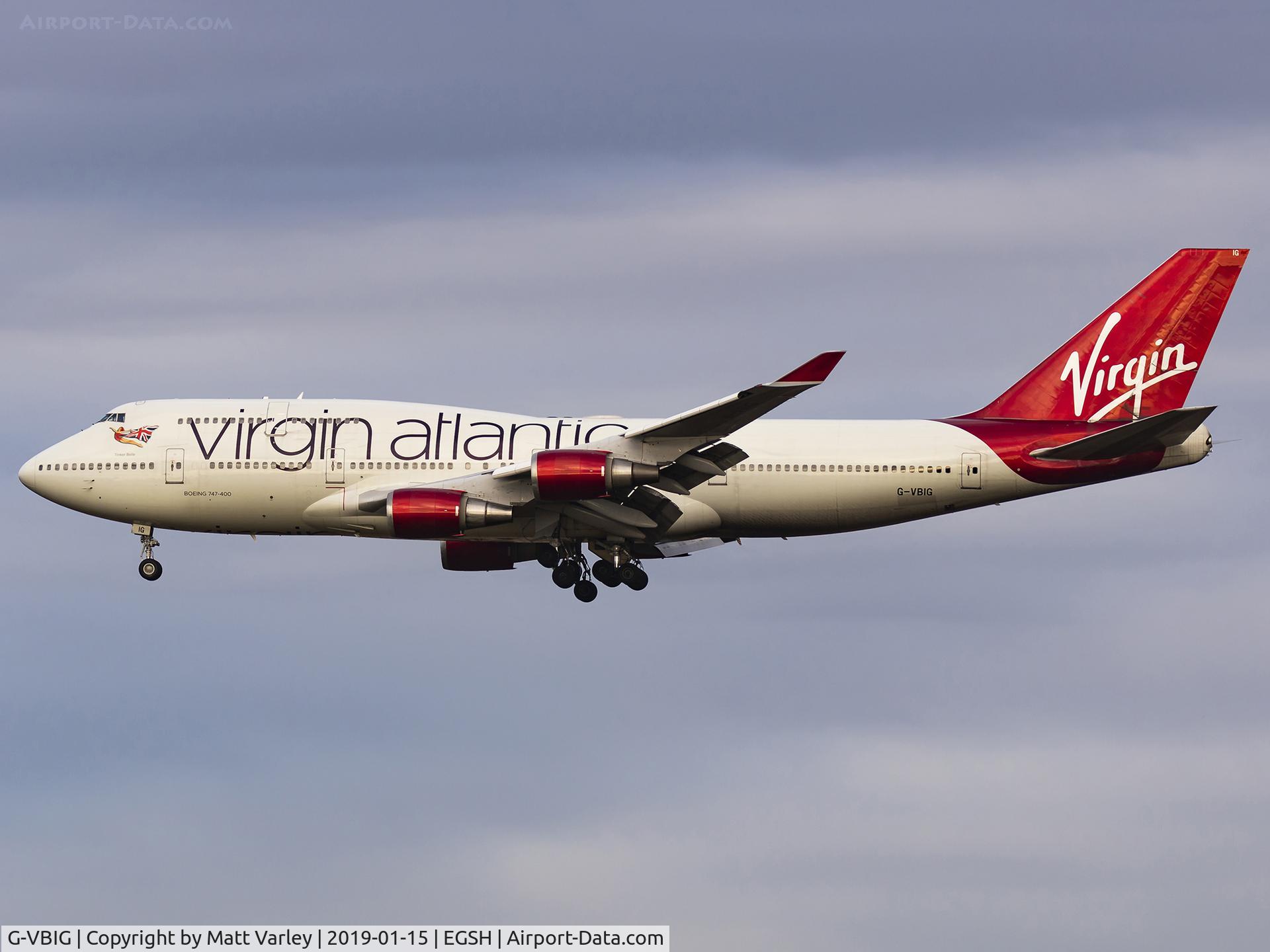 G-VBIG, 1996 Boeing 747-4Q8 C/N 26255, On the ILS for RWY 27 @ Norwich Airport.....