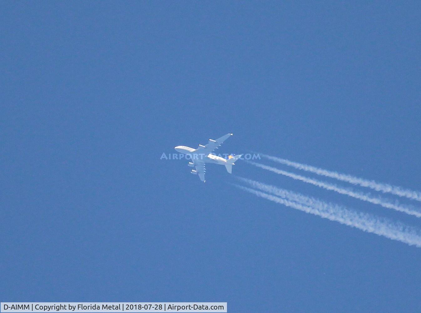 D-AIMM, 2014 Airbus A380-841 C/N 175, Lufthansa seen over Oshkosh flying from FRA to IAH