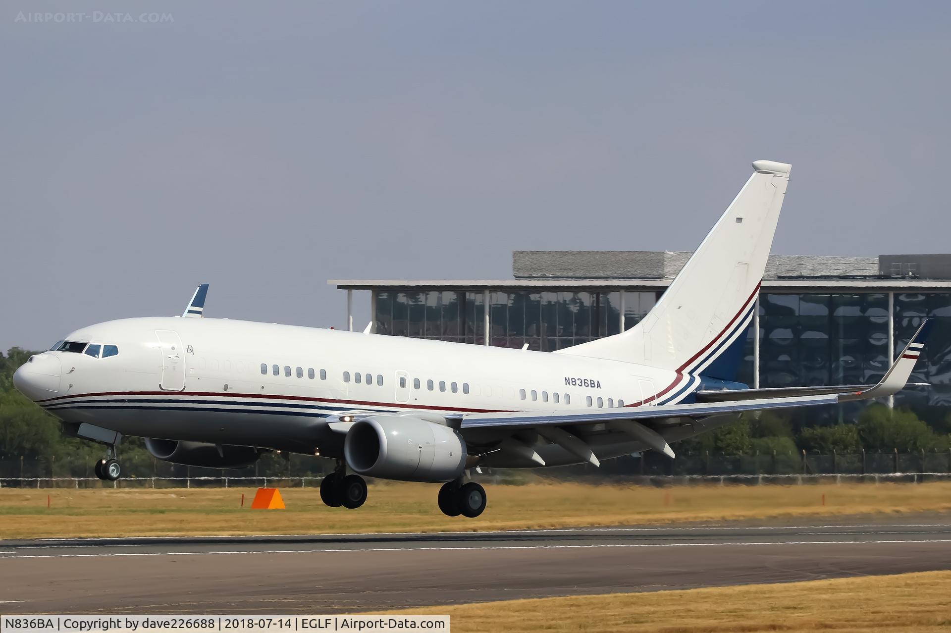 N836BA, 2000 Boeing 737-7BC C/N 30756, Boeing Executive Flight 737 landing at FAB for the FIA18 week