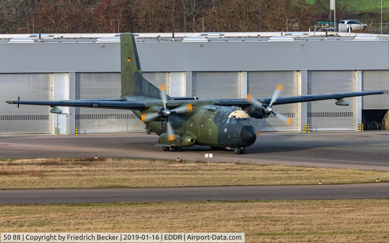 50 88, Transall C-160D C/N D125, taxying to the active RW27 prior another paratrooper mission