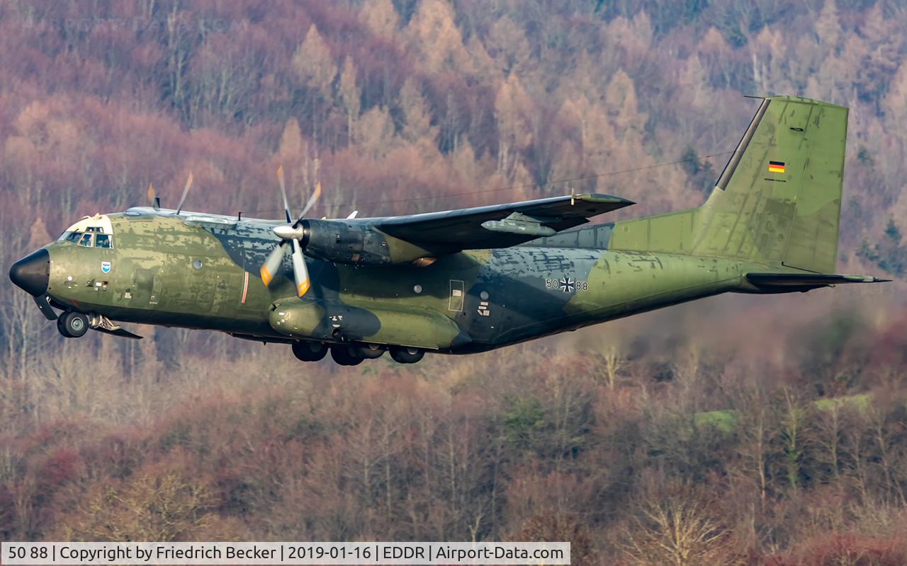 50 88, Transall C-160D C/N D125, departing SCN via RW27 prior another paratrooper mission