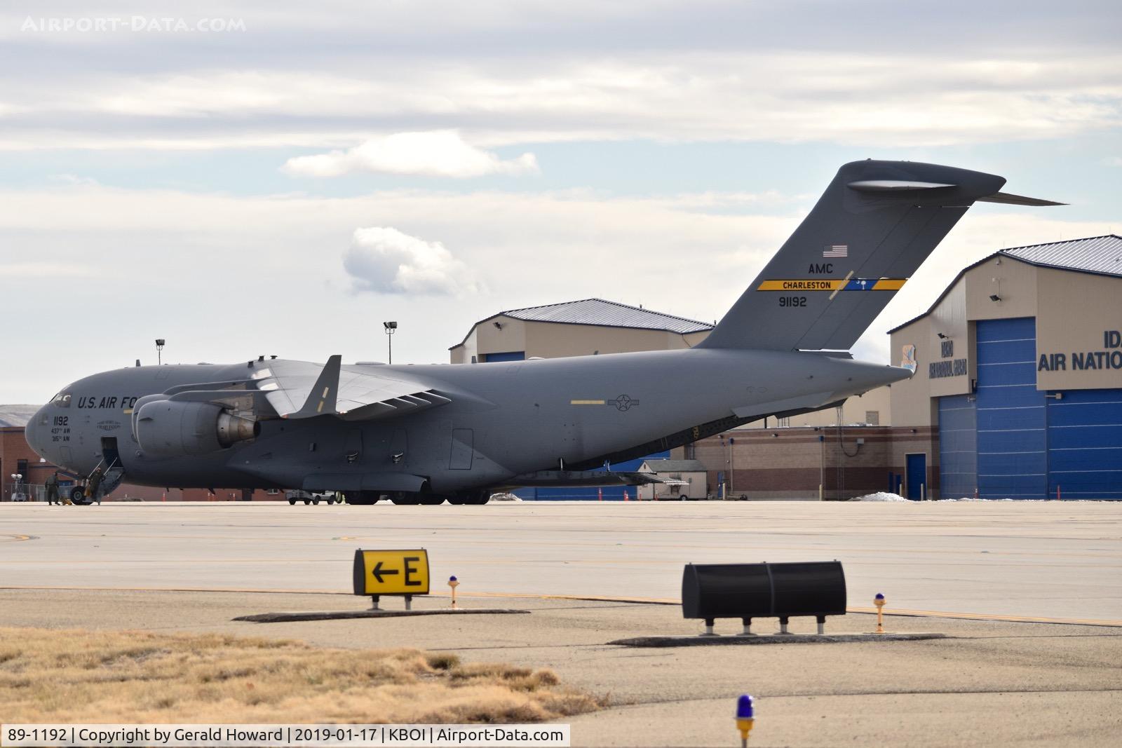 89-1192, 1989 McDonnell Douglas C-17A Globemaster III C/N P-6, Parked on the Idaho ANG ramp.  315th Airlift Wing, JB Charleston, SC.