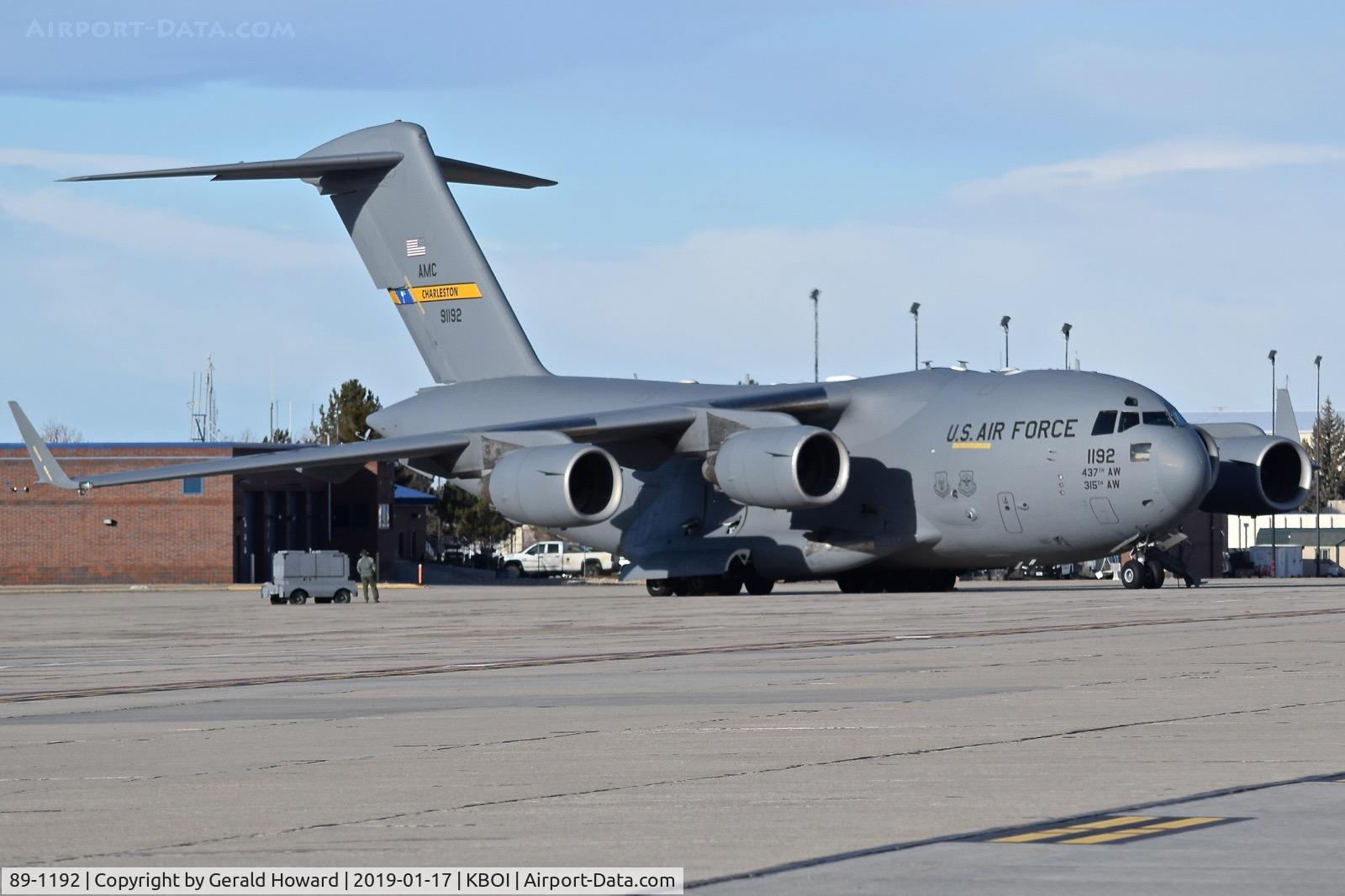 89-1192, 1989 McDonnell Douglas C-17A Globemaster III C/N P-6, Parked on the Idaho ANG ramp. 315th Airlift Wing, JB Charleston, SC.