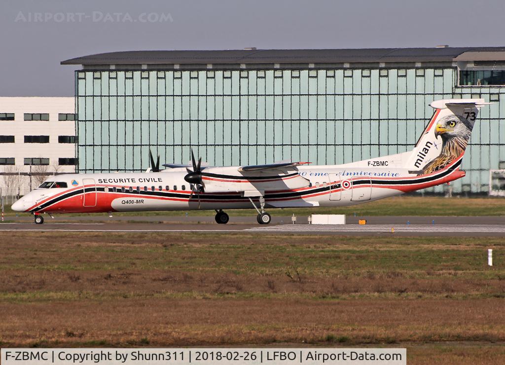F-ZBMC, 2001 De Havilland Canada DHC-8-402Q-MR Dash 8 C/N 4040, Lining up rwy 32R for departure... Still with special 10th anniversary French Bombers c/s