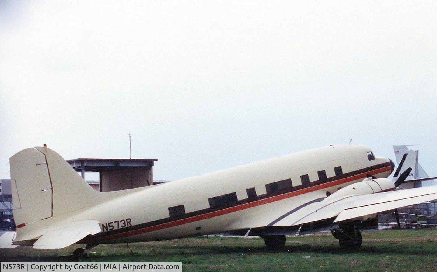 N573R, 1940 Douglas DC3A C/N 2200, Note the 'panorama' windows.  Seen March 1990 Miami