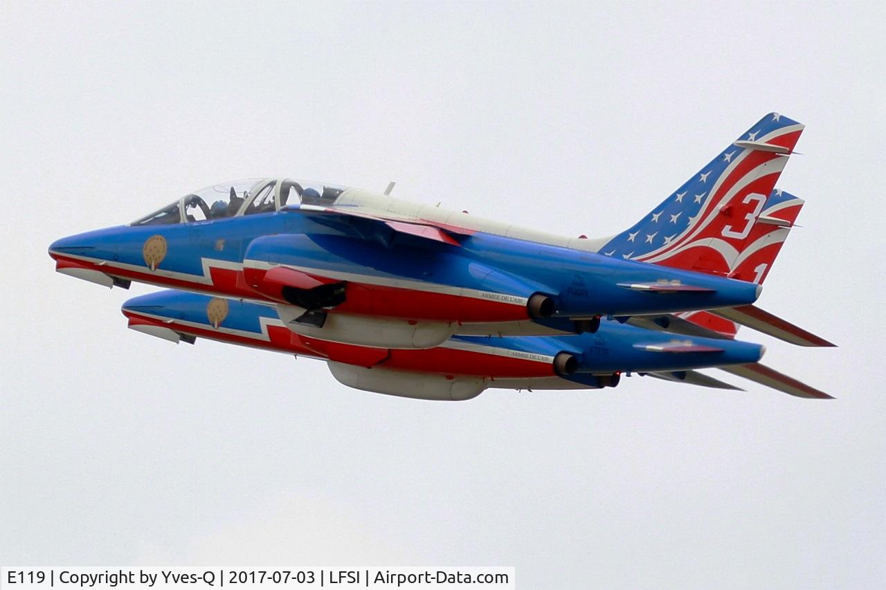 E119, Dassault-Dornier Alpha Jet E C/N E119, Dassault-Dornier Alpha Jet E (F-UGFE), Athos 03 of Patrouille de France 2017, Take off rwy 29, St Dizier-Robinson Air Base 113 (LFSI) Open day 2017