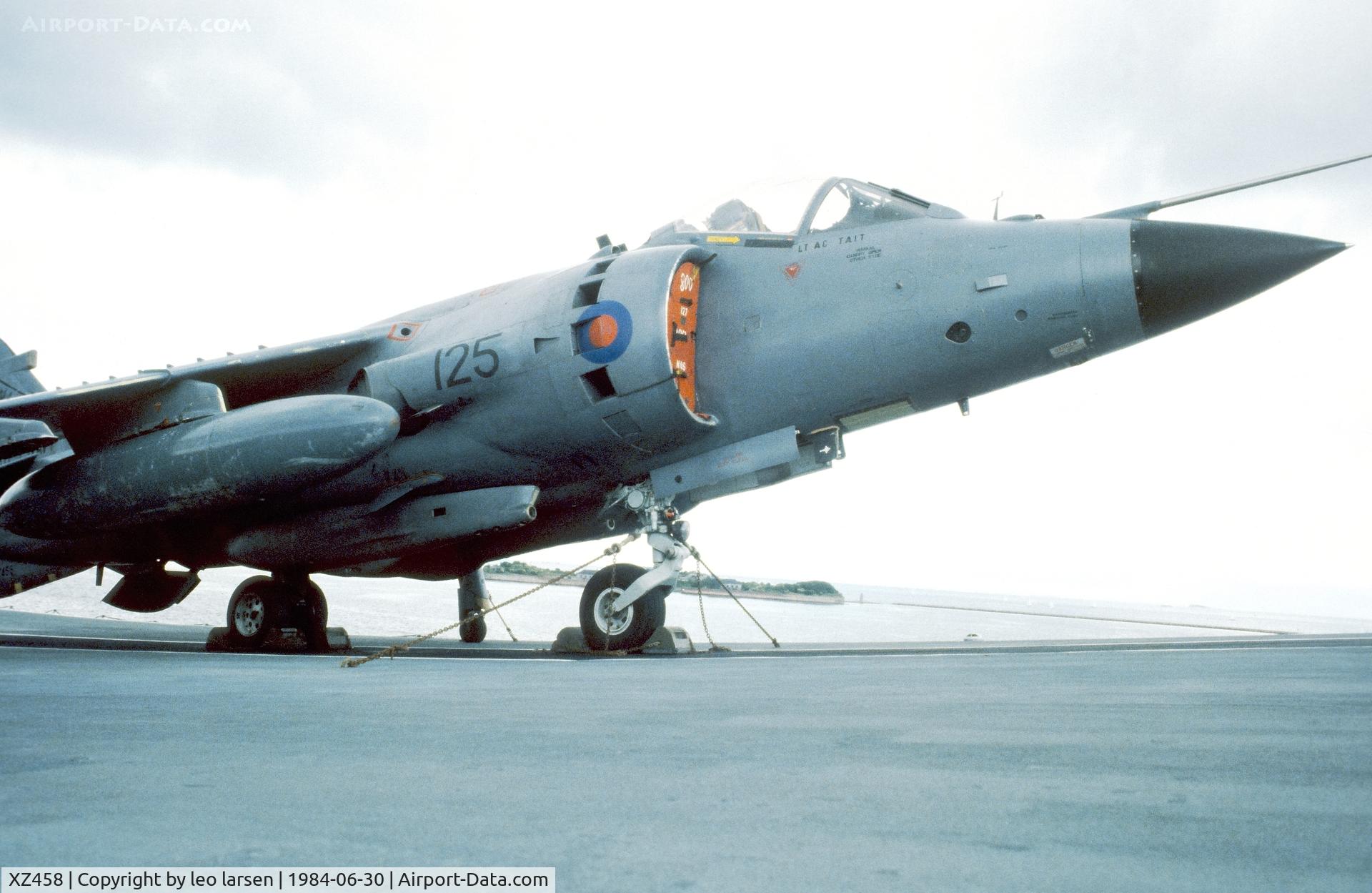 XZ458, 1980 British Aerospace Sea Harrier FRS.1 C/N 41H-912012, Copenhagen Harbour 30.6.1984 on boad Illustrious