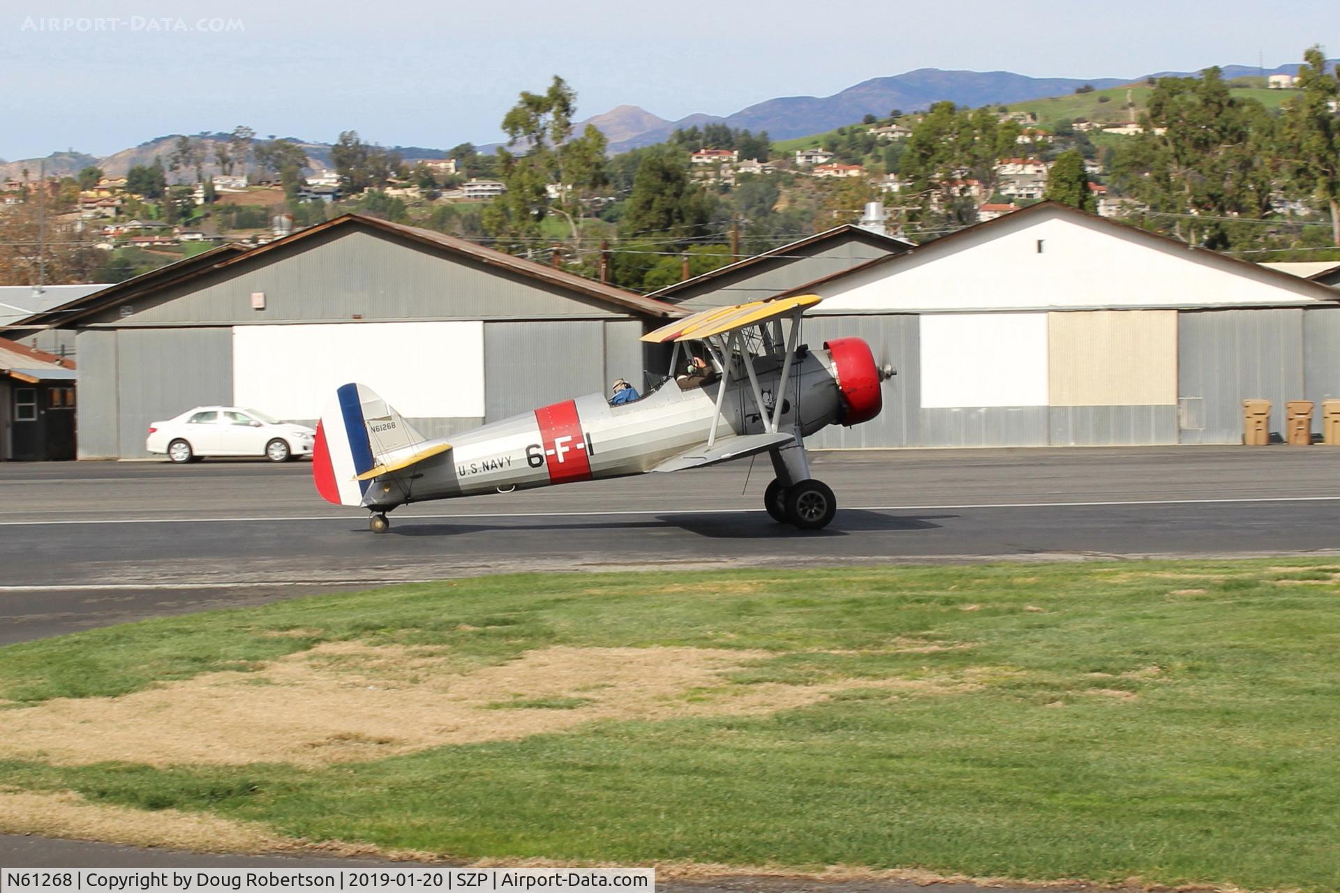 N61268, 1942 Boeing A75N1(PT17) C/N 75-3259, 1942 Boeing Stearman A75N1 (PT-17), Lycoming R680 radial, landing roll Rwy 04