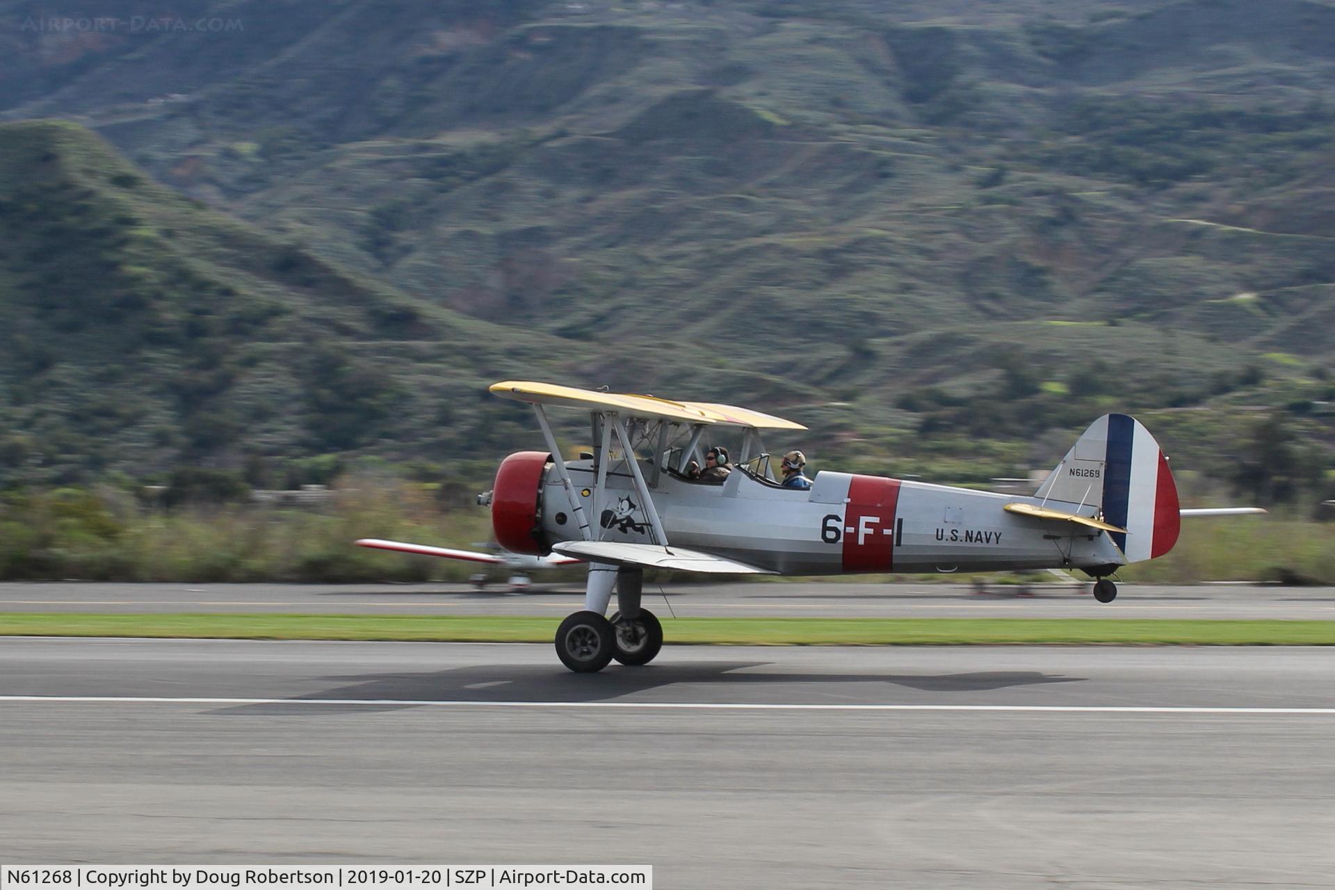 N61268, 1942 Boeing A75N1(PT17) C/N 75-3259, 1942 Boeing Stearman A75N1 (PT-17), Lycoming R680 radial, takeoff roll Rwy 04