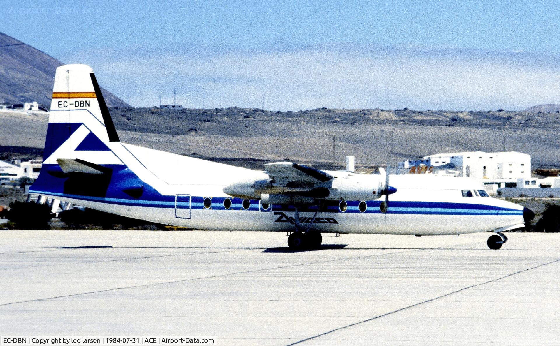 EC-DBN, 1970 Fokker F-27-600 Friendship C/N 10429, Arrecife Lanzarote 31.7.1984