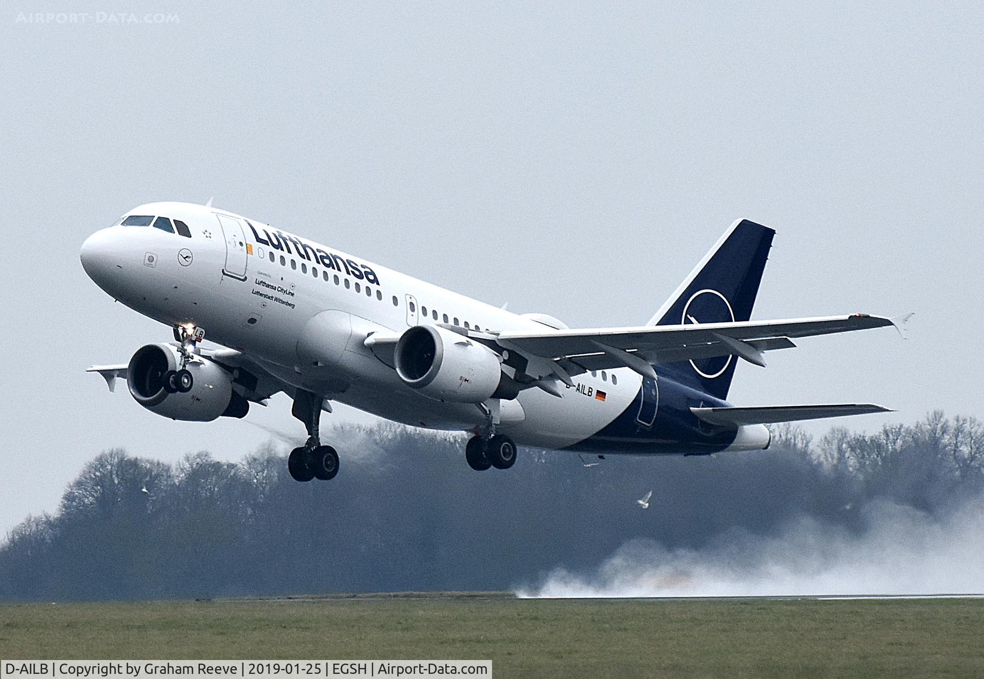 D-AILB, 1996 Airbus A319-114 C/N 610, Departing from Norwich.
