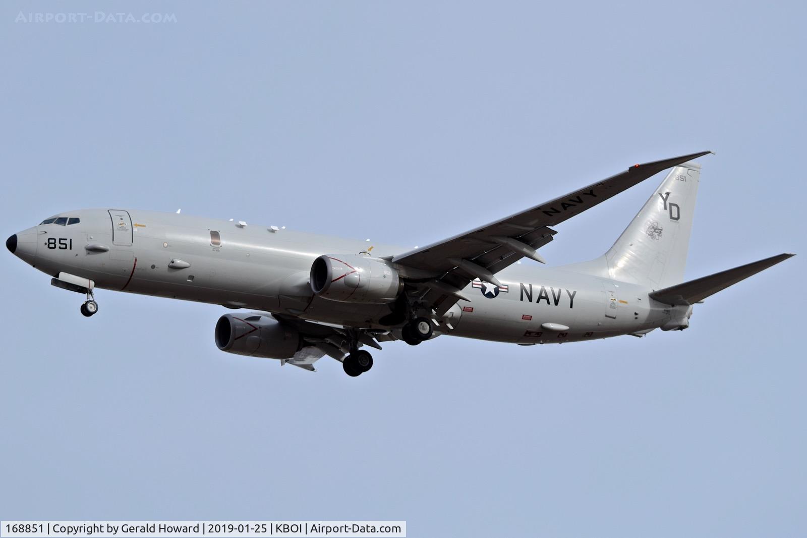 168851, 2015 Boeing P-8A (737-8FV) C/N 44143, Departing BOI.