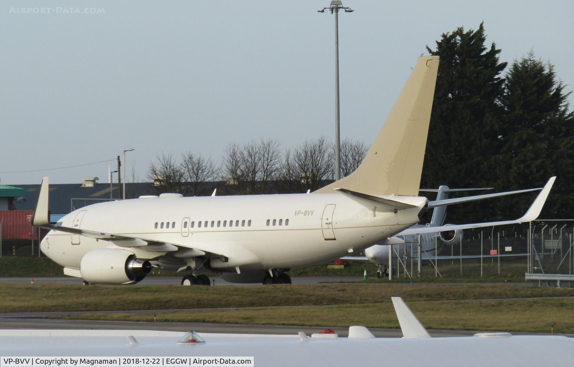 VP-BVV, 1999 Boeing 737-73U BBJ C/N 29200, at luton - from long stay car aprk
