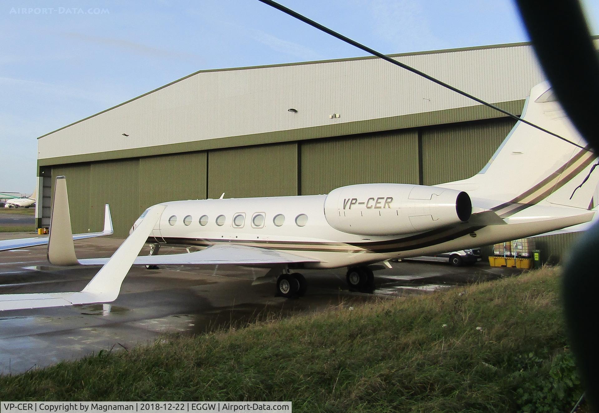 VP-CER, 2016 Gulfstream Aerospace G650 (G-VI) C/N 6224, at LTN via annoying fence!