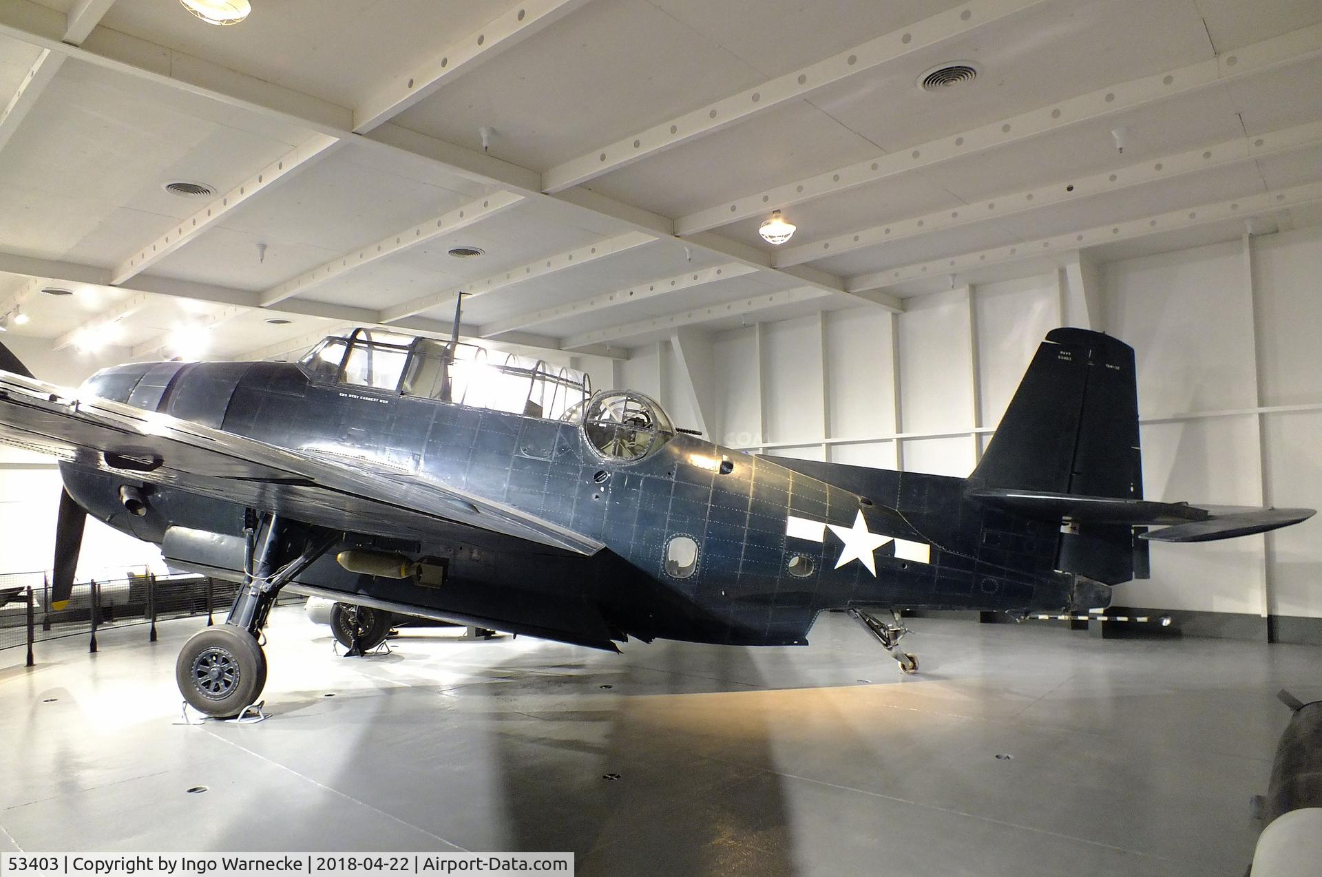 53403, General Motors TBM-3E Avenger C/N unknown_53403, Grumman (General Motors) TBM-3E Avenger, displayed to represent the aircraft flown by president George H.W. Bush in WW II, at the National Museum of the Pacific War, Fredericksburg TX