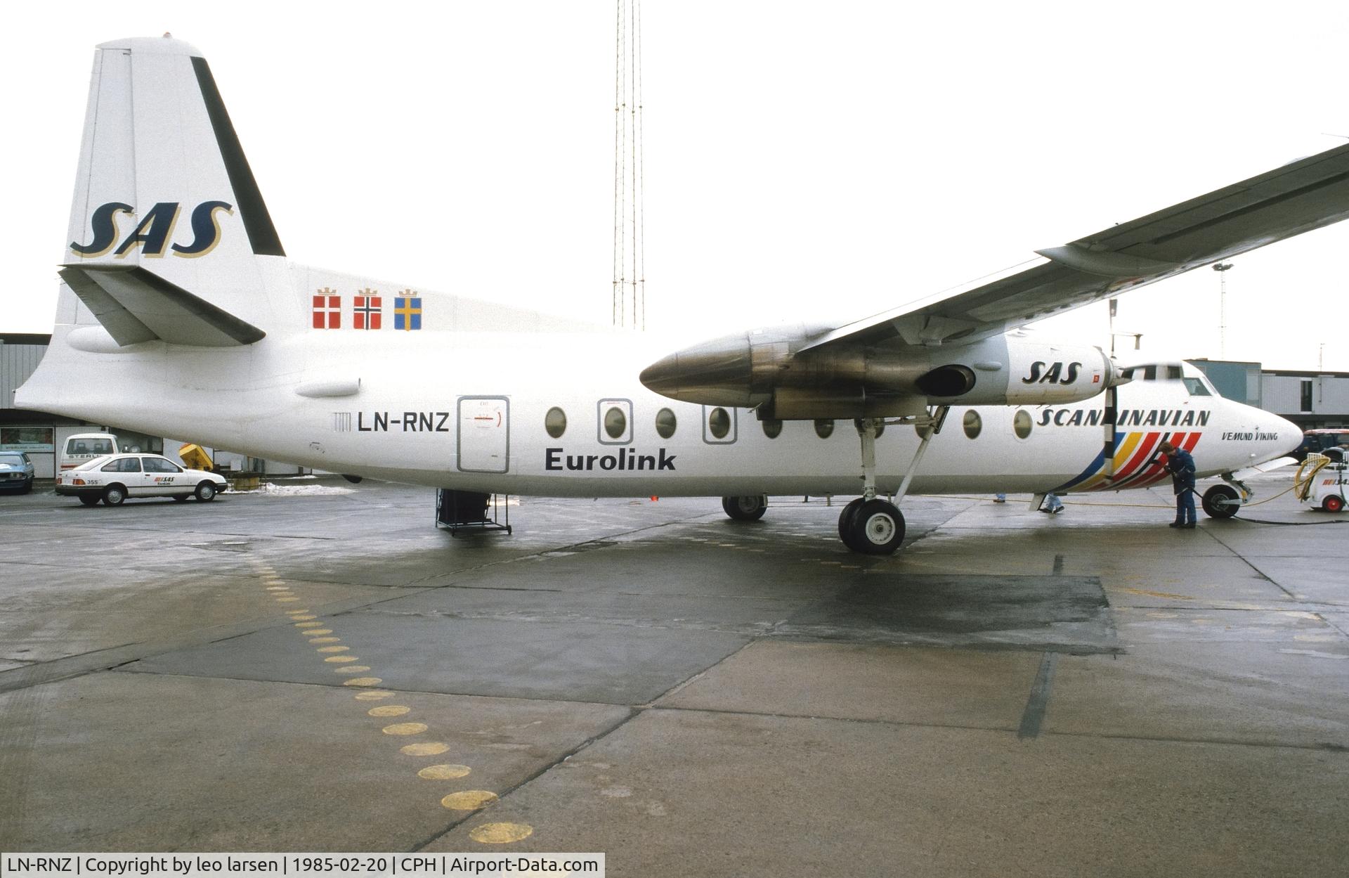 LN-RNZ, 1968 Fokker F.27-600 Friendship C/N 10386, Copenhagen 20.2.1985