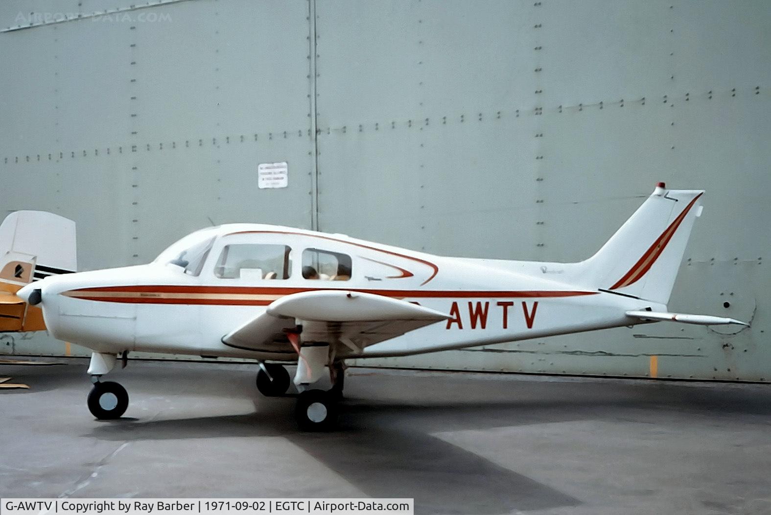 G-AWTV, 1969 Beech 19A Musketeer Sport III C/N MB-424, G-AWTV   Beech A23-A19 Musketeer Sport [MB-424] Cranfield~G 02/09/1971. From a slide.