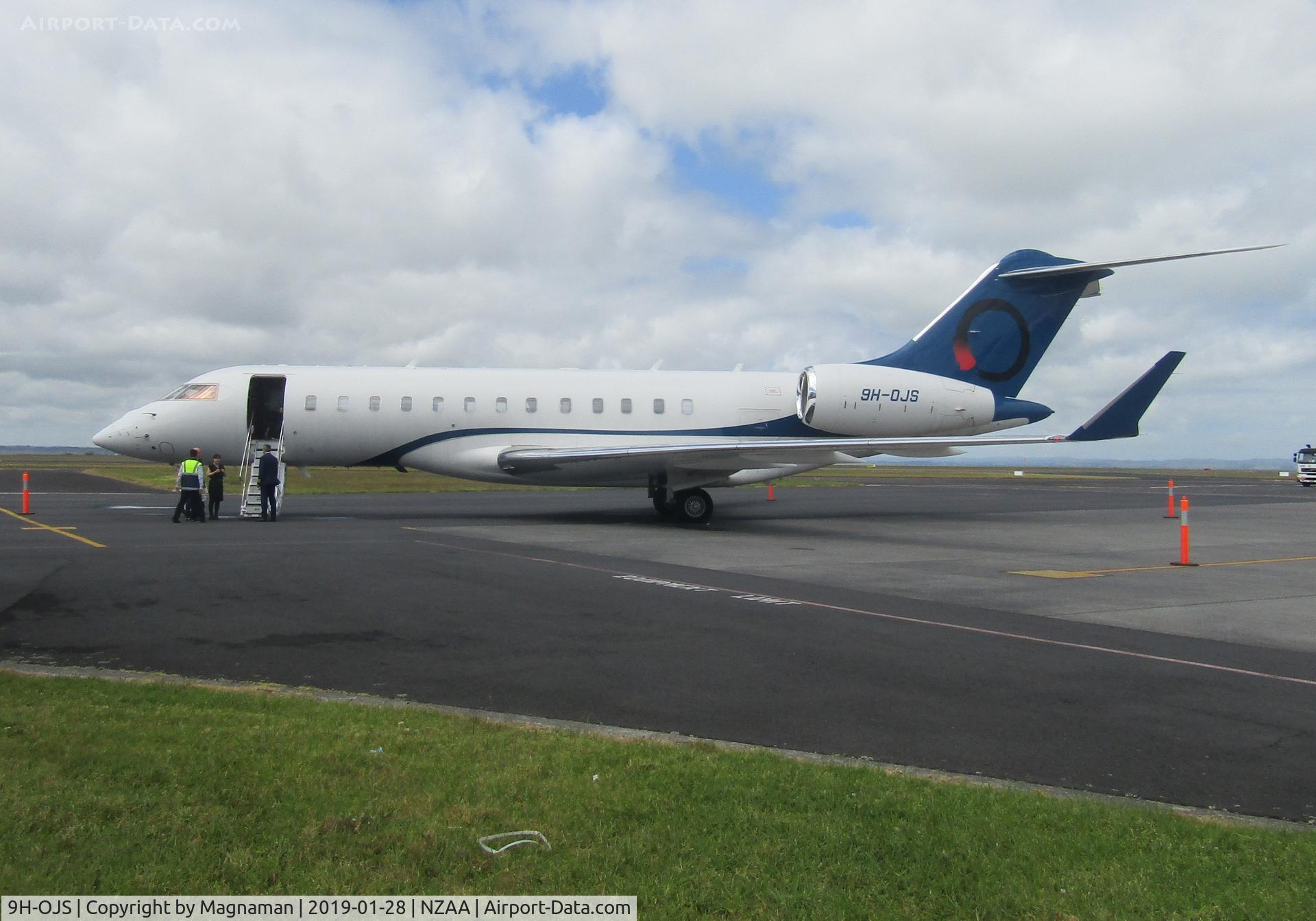 9H-OJS, 2014 Bombardier BD-700-1A10 Global 6000 C/N 9606, preparing to leave AKL