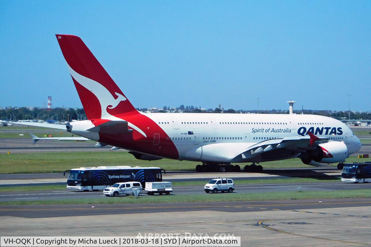 VH-OQK, 2011 Airbus A380-842 C/N 063, At Mascot