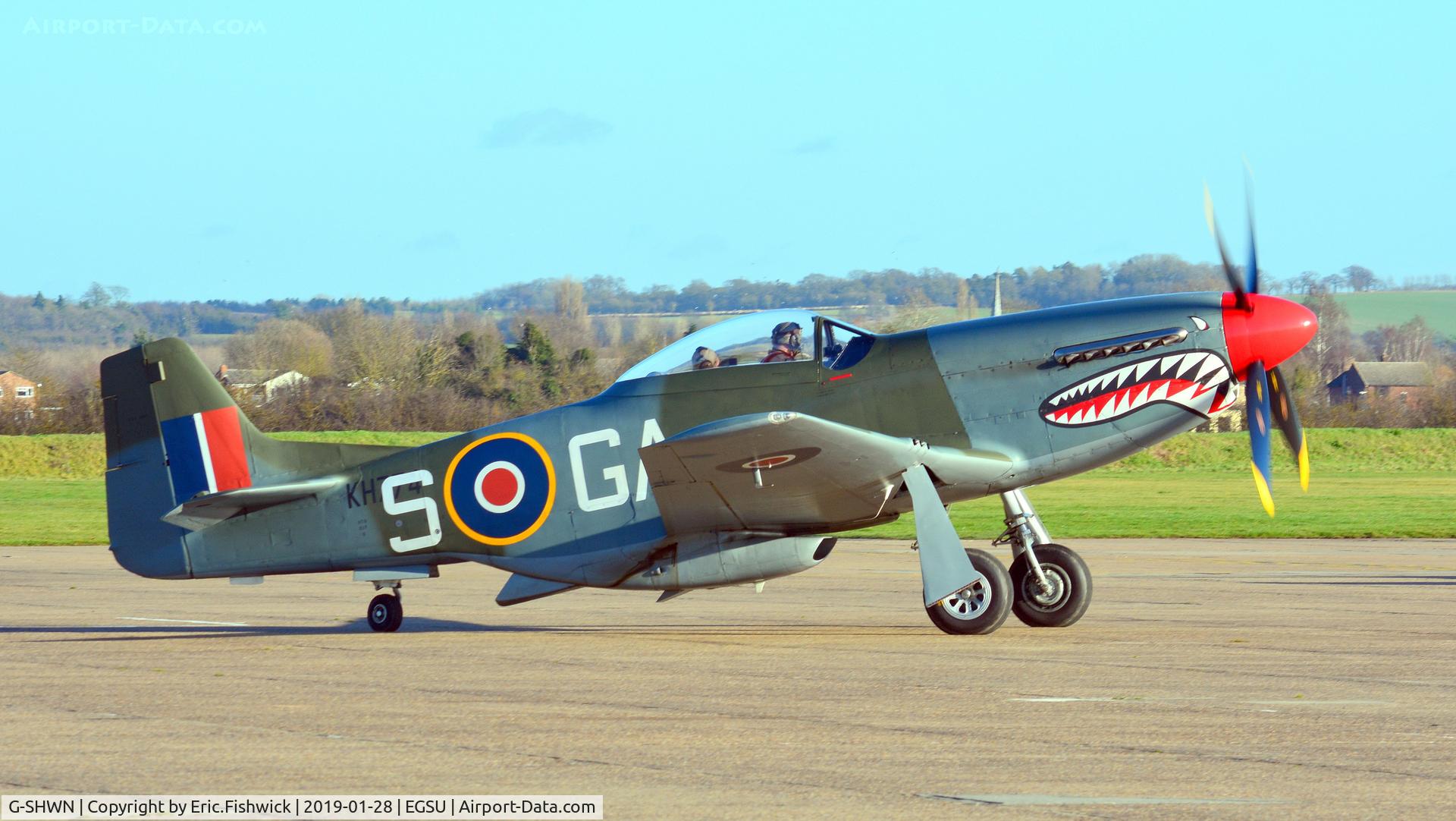 G-SHWN, 1944 North American P-51D Mustang C/N 122-40417, 3. 'The Shark' (Scheme: KH774 - Royal Air Force’s 112 Squadron. ) at Duxford, Jan 2019.